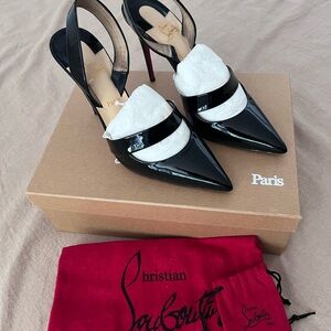 Christian Louboutin Black Patent Leather Pointed Slingback Pumps with Red Soles